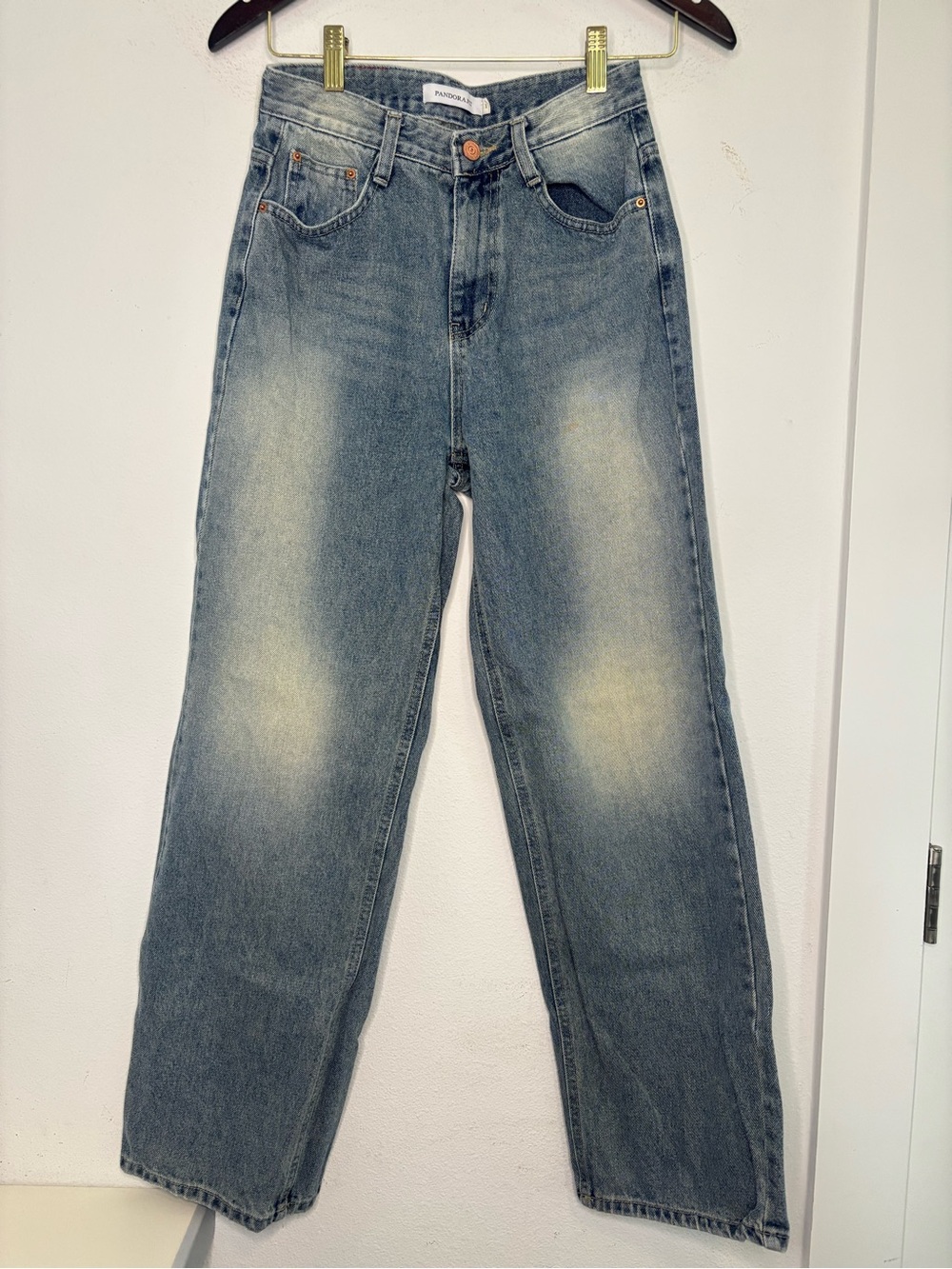 PANDORA FIT Y2K STRAIGHT LEG MEDIUM WASH DESIGNER JEANS SZ 1